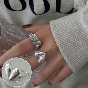 3/$35 White Gold Plated Heart Adjustable Ring Silver Tone Copper Jewelry